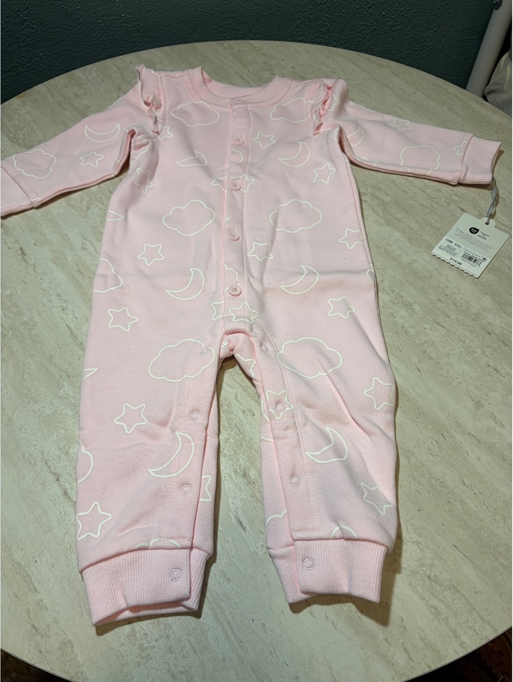 Cloud Island Baby Girls' Pink Sleep and Play Footless Pajamas with Moon and Star